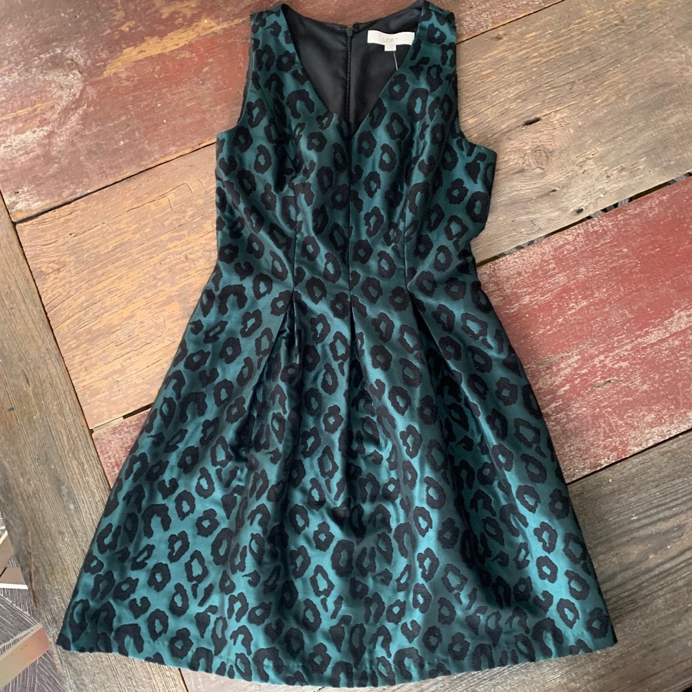 NWT LOFT Green Leapard Mini Party Dress! 2Petite
